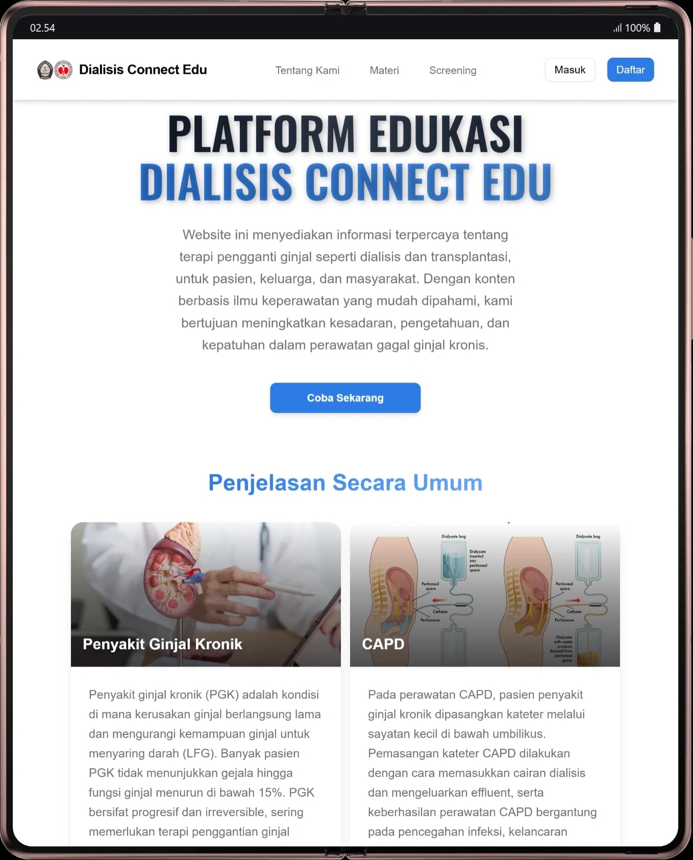 Dialisis Connect Edu education platform landing page