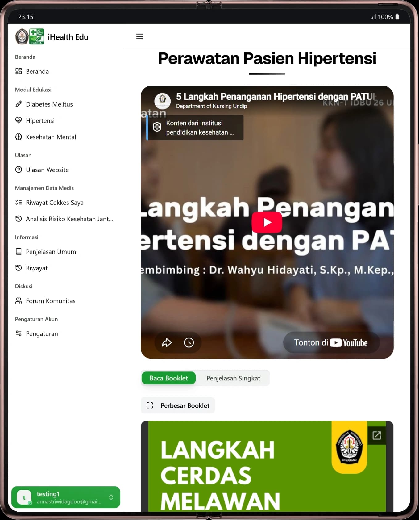 Antarmuka asesmen kuesioner terstruktur iHealth Edu