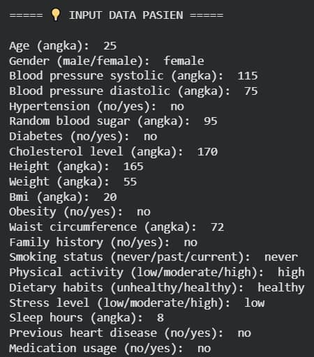 Structured patient input used by the heart attack risk prediction prototype
